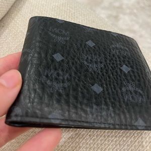 MCM Black and Grey Monogram Fold Wallet